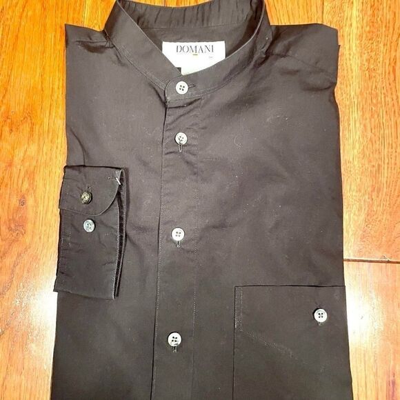 BLACK COLLARLESS BUTTON DOWN SIZE L 100% COTTON - Picture 2 of 3